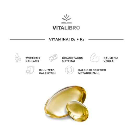 Vitaminų kompleksas kaulams ir imunitetui VITAMIN D3 + K2 - Image 3