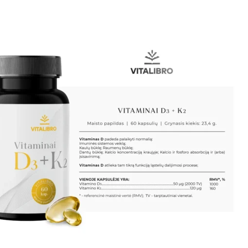 Vitaminų kompleksas kaulams ir imunitetui VITAMIN D3 + K2 - Image 2