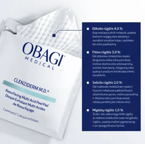 OBAGI Clenziderm M.D.® Resurfacing Multi-Acid šveičiamieji veido padeliai su rūgštimis